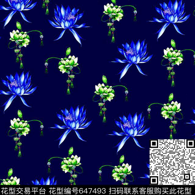 荷花花朵花卉数码印花华亿平台下载（图片编号: 647493） - 瓦栏（Walan）