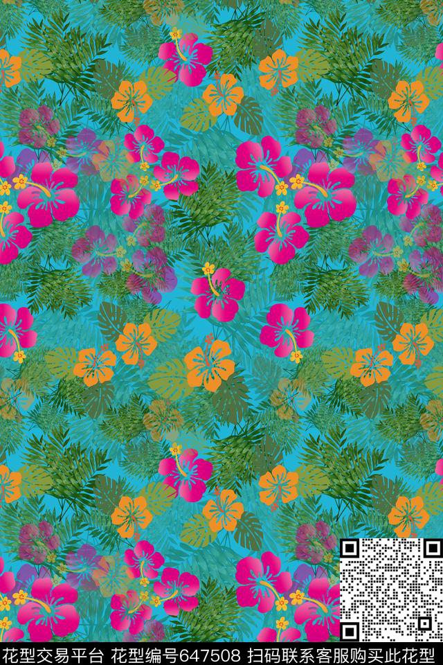 热带植物热带海滨度假棕榈叶数码印花华亿平台下载（图片编号: 647508） - 瓦栏（Walan）