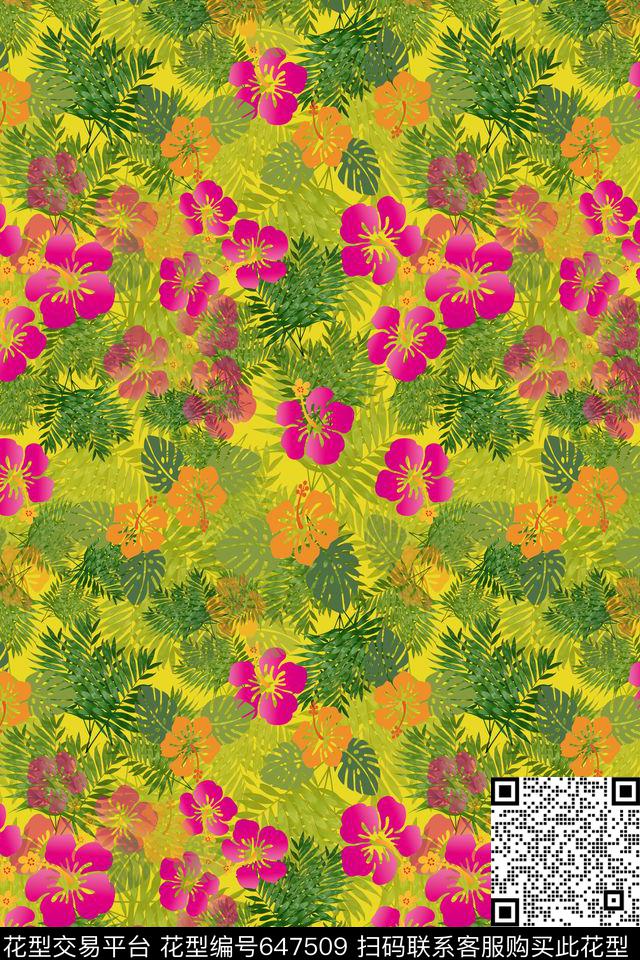 热带植物热带海滨度假棕榈叶数码印花华亿平台下载（图片编号: 647509） - 瓦栏（Walan）