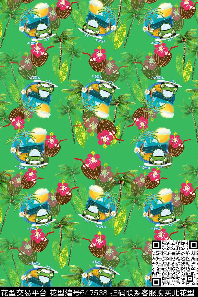 热带植物热带海滨度假椰子树。卡通汽车数码印花华亿平台下载（图片编号: 647538） - 瓦栏（Walan）