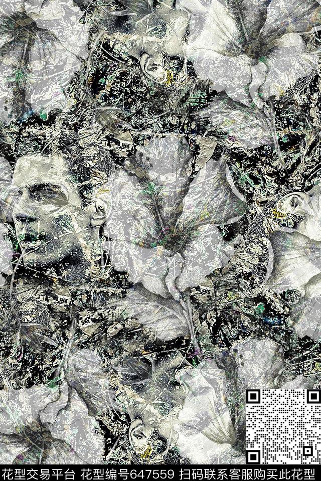 时尚抽象手绘人物花朵数码印花时尚潮流男装外套夹克卫衣高档印花时尚欧美大牌女装外套裙子印花数码印花华亿平台下载（图片编号: 647559） - 瓦栏（Walan）