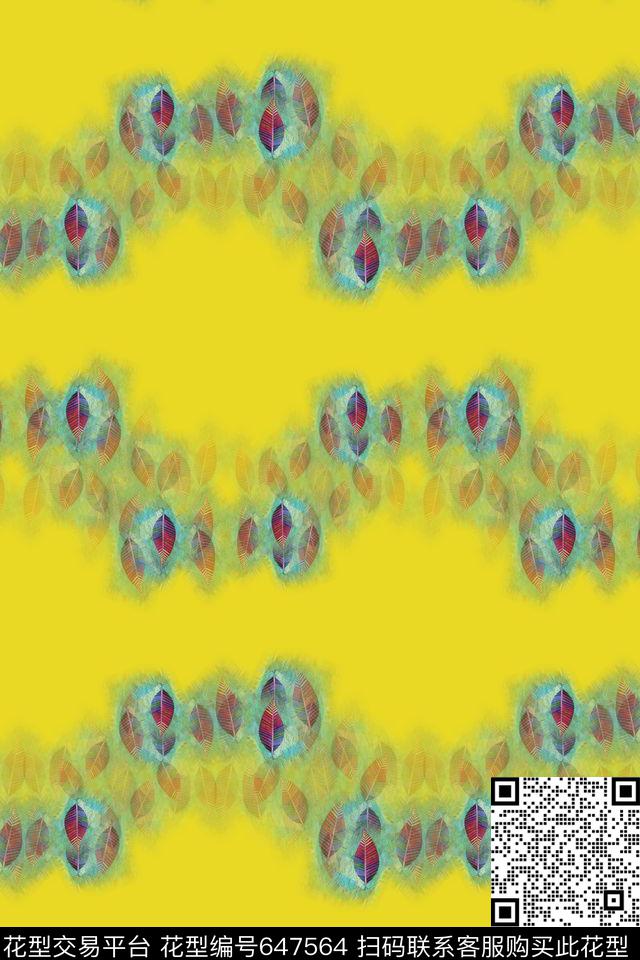 色彩浓郁热带植物抽象叶子数码印花华亿平台下载（图片编号: 647564） - 瓦栏（Walan）