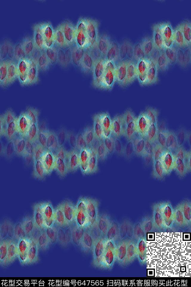 色彩浓郁热带植物抽象叶子数码印花华亿平台下载（图片编号: 647565） - 瓦栏（Walan）
