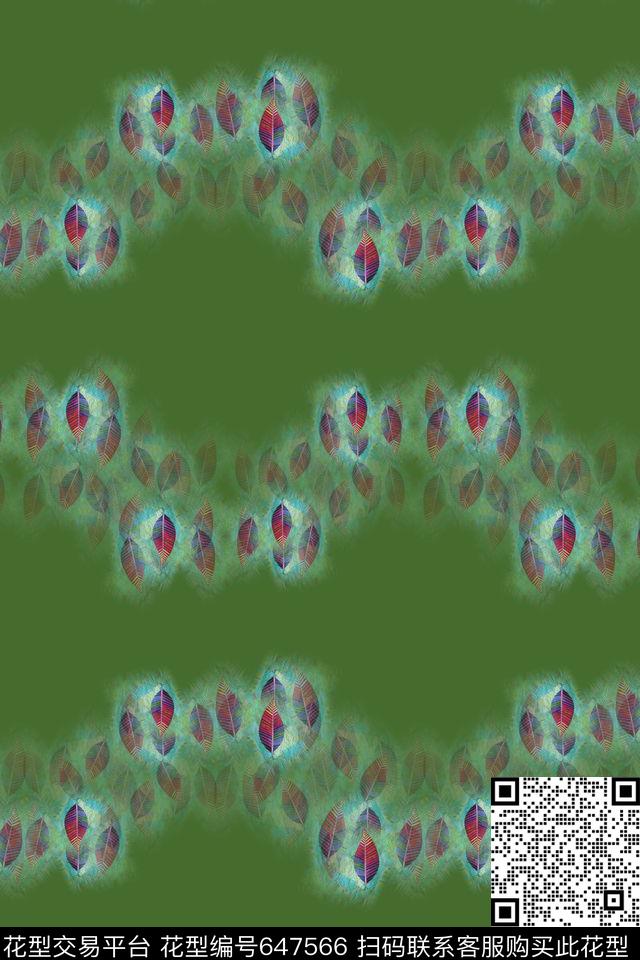 色彩浓郁热带植物抽象叶子数码印花华亿平台下载（图片编号: 647566） - 瓦栏（Walan）