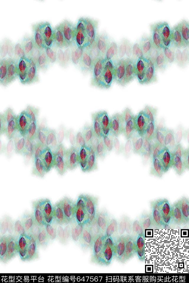 色彩浓郁热带植物抽象叶子数码印花华亿平台下载（图片编号: 647567） - 瓦栏（Walan）