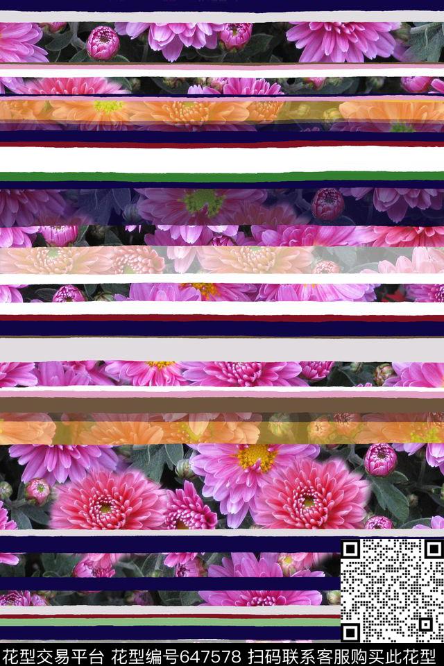 花朵花卉菊花数码印花华亿平台下载（图片编号: 647578） - 瓦栏（Walan）
