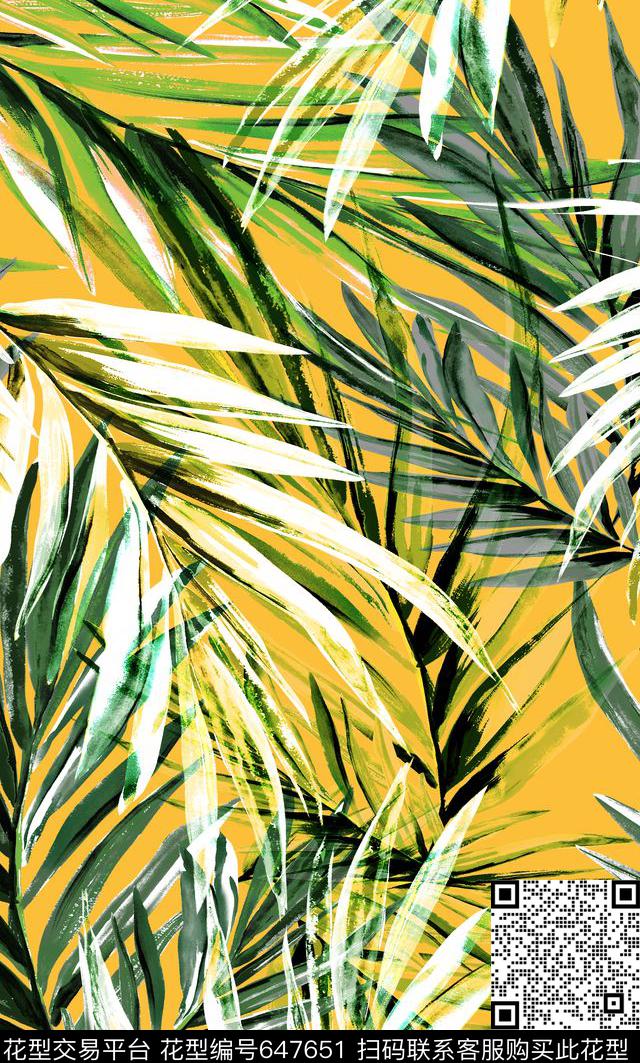 手绘曝光棕榈叶数码印花华亿平台下载（图片编号: 647651） - 瓦栏（Walan）