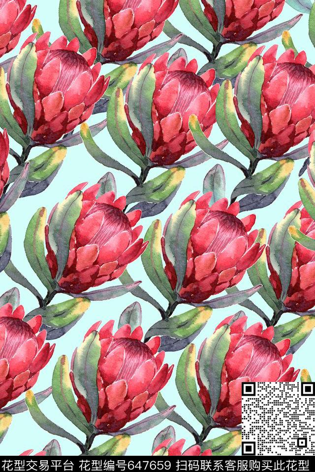 手绘热带植物数码印花华亿平台下载（图片编号: 647659） - 瓦栏（Walan）