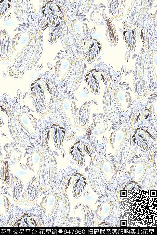 米色淡雅腰果花数码印花华亿平台下载（图片编号: 647660） - 瓦栏（Walan）
