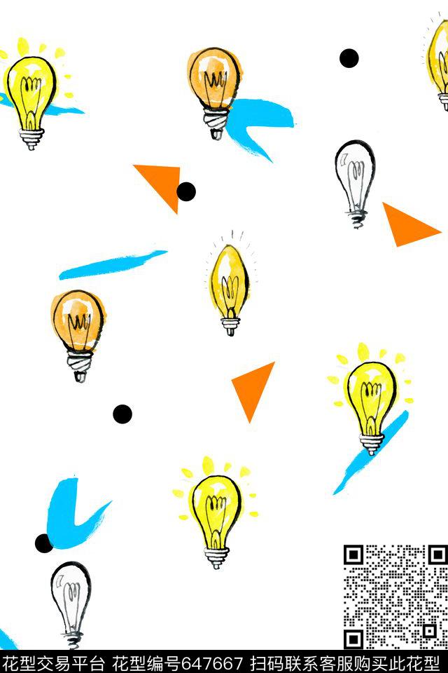 趣味电灯泡卡通传统印花华亿平台下载（图片编号: 647667） - 瓦栏（Walan）