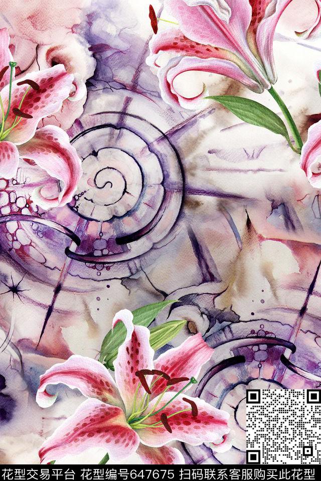 水仙花百合雏菊数码印花华亿平台下载（图片编号: 647675） - 瓦栏（Walan）
