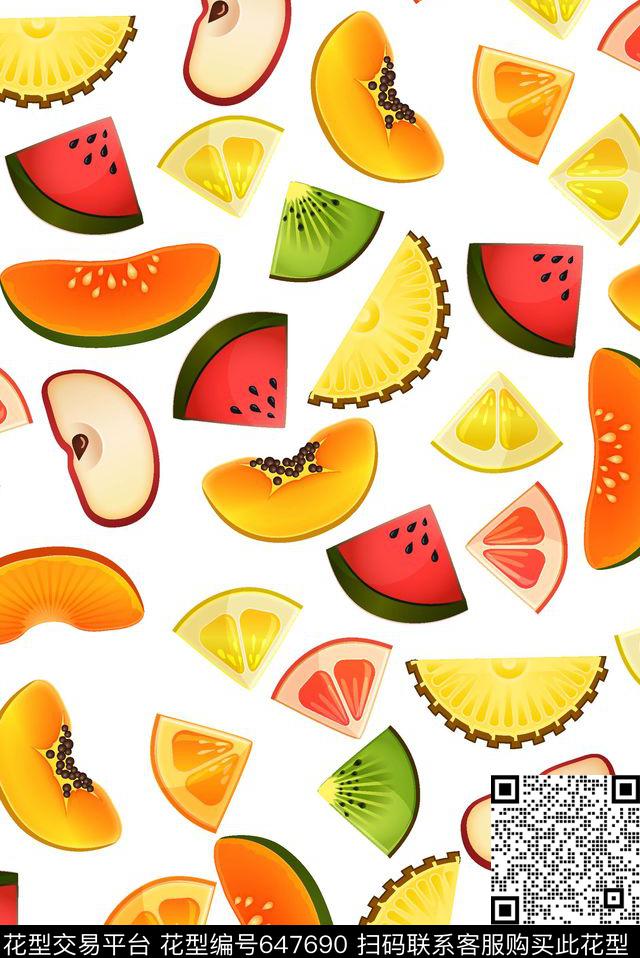水果苹果菠萝数码印花华亿平台下载（图片编号: 647690） - 瓦栏（Walan）