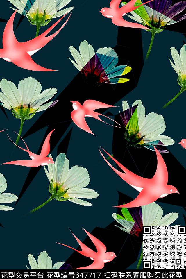 燕子花卉碎花数码印花华亿平台下载（图片编号: 647717） - 瓦栏（Walan）
