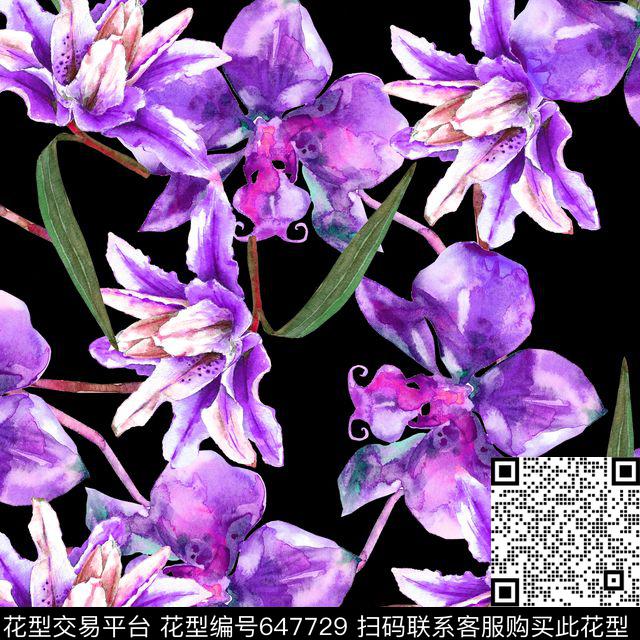 大朵手绘花卉数码印花华亿平台下载（图片编号: 647729） - 瓦栏（Walan）