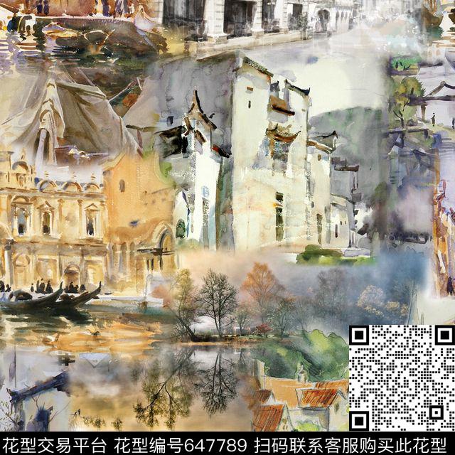 此华亿平台为1/2跳接树林建筑数码印花华亿平台下载（图片编号: 647789） - 瓦栏（Walan）