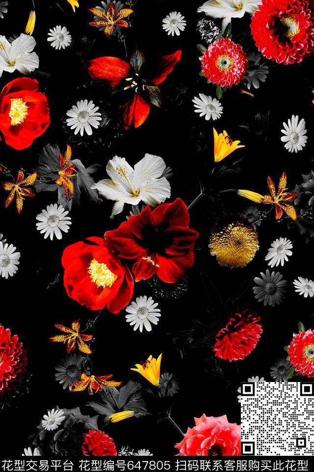 花卉小雏菊罂粟数码印花华亿平台下载（图片编号: 647805） - 瓦栏（Walan）