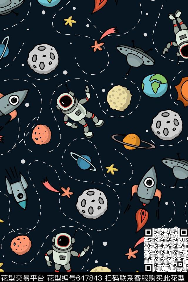 太空人卡通宇航员传统印花华亿平台下载（图片编号: 647843） - 瓦栏（Walan）