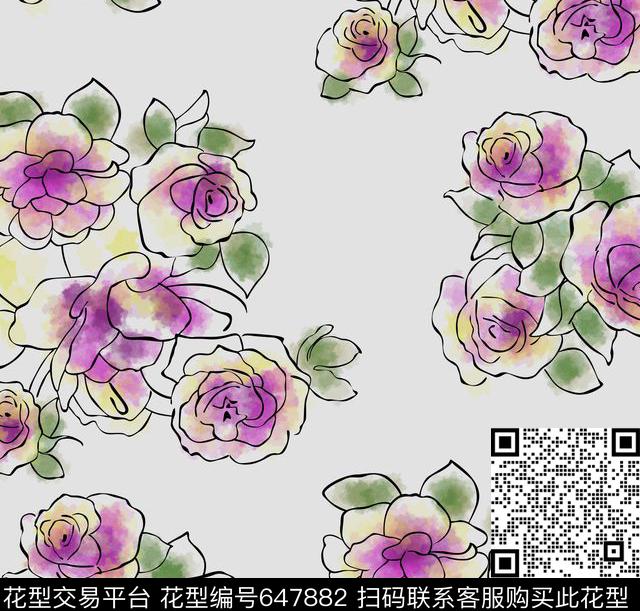 时尚花卉女装数码印花华亿平台下载（图片编号: 647882） - 瓦栏（Walan）