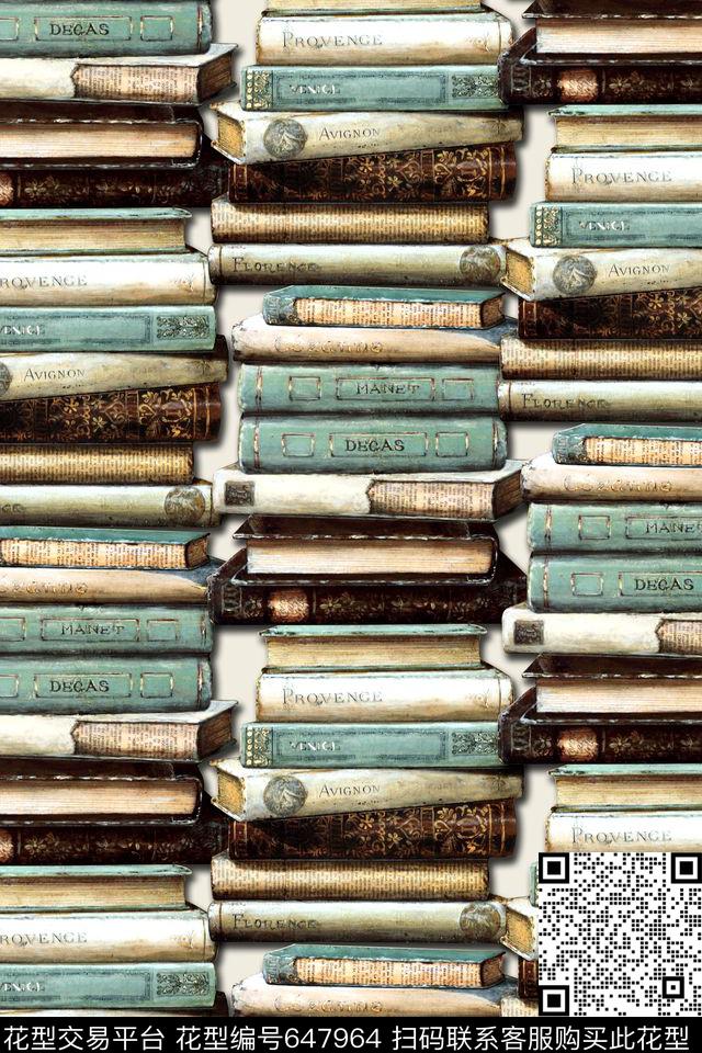 书时尚条纹数码印花华亿平台下载（图片编号: 647964） - 瓦栏（Walan）