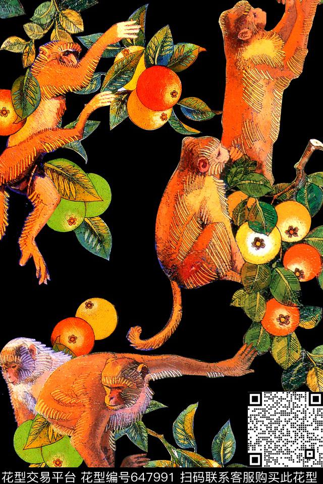 猴子桃子水果数码印花华亿平台下载（图片编号: 647991） - 瓦栏（Walan）