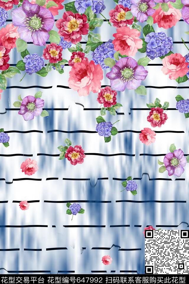 花卉笔触肌理数码印花华亿平台下载（图片编号: 647992） - 瓦栏（Walan）