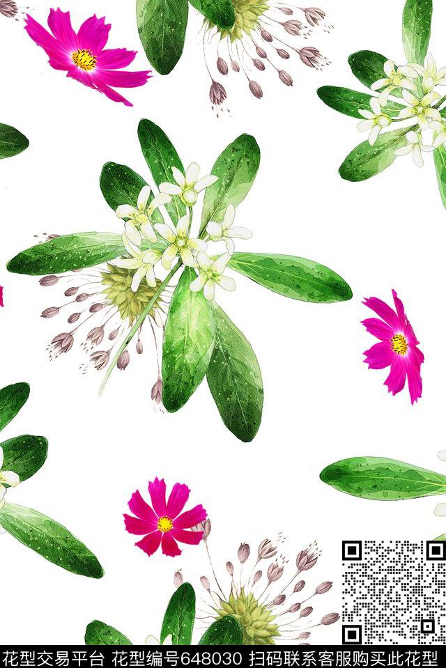 花朵花卉小清新数码印花华亿平台下载（图片编号: 648030） - 瓦栏（Walan）