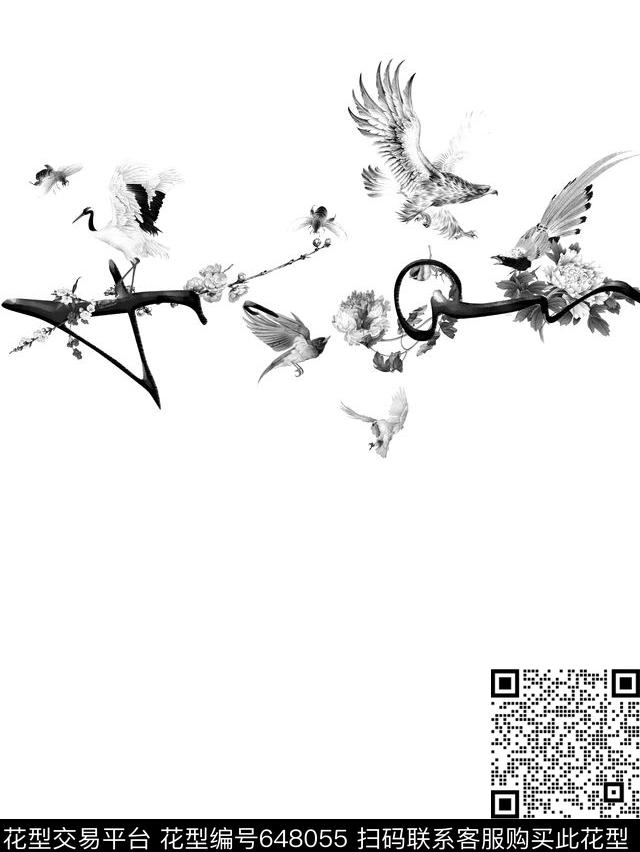 新中国风4花卉老鹰小清新结合卫衣T恤衬衫夹克数码印花华亿平台下载（图片编号: 648055） - 瓦栏（Walan）
