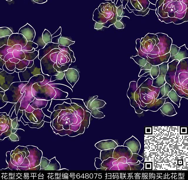 时尚花卉女装数码印花华亿平台下载（图片编号: 648075） - 瓦栏（Walan）