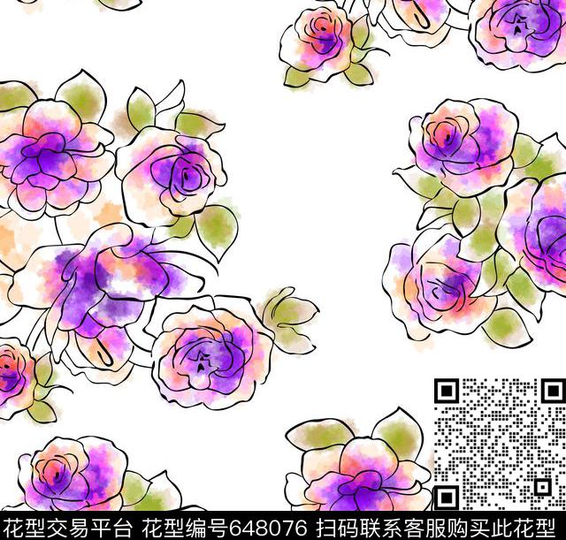 时尚花卉女装数码印花华亿平台下载（图片编号: 648076） - 瓦栏（Walan）