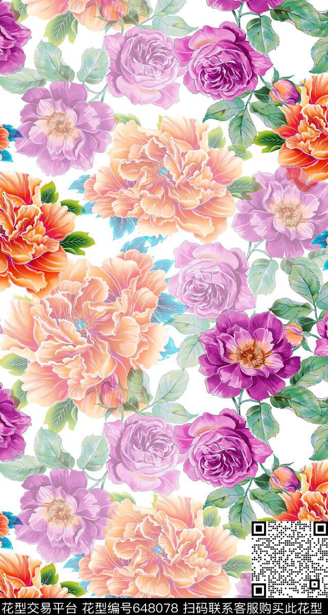 牡丹时尚女装连衣裙国花中国风数码印花华亿平台下载（图片编号: 648078） - 瓦栏（Walan）