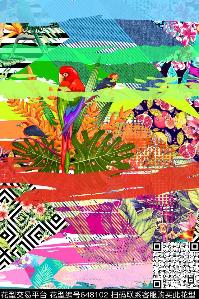 不规则几何几何拼接手绘笔触条纹数码印花华亿平台下载（图片编号: 648102） - 瓦栏（Walan）