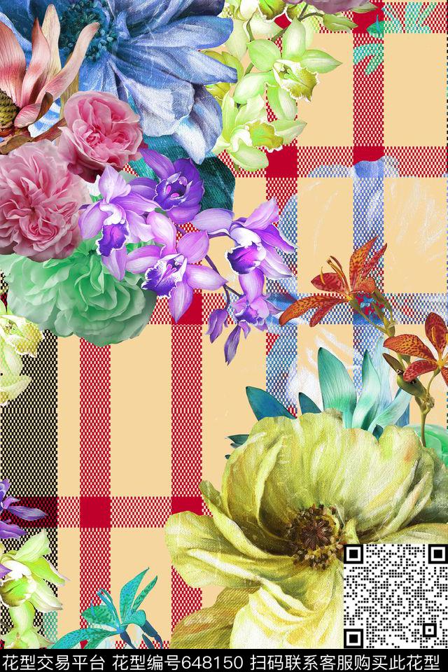 女装花卉格子数码印花华亿平台下载（图片编号: 648150） - 瓦栏（Walan）