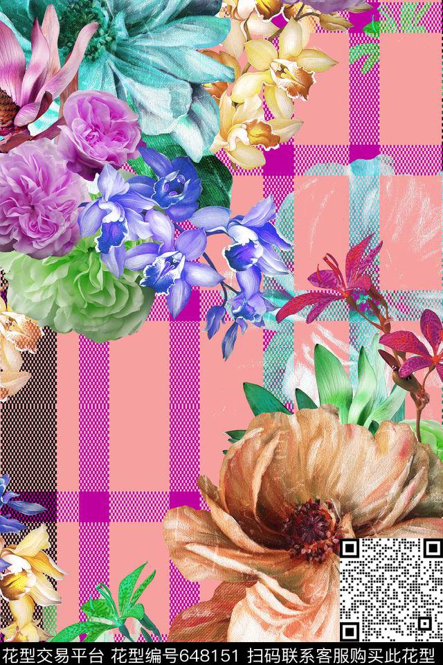 女装花卉格子数码印花华亿平台下载（图片编号: 648151） - 瓦栏（Walan）