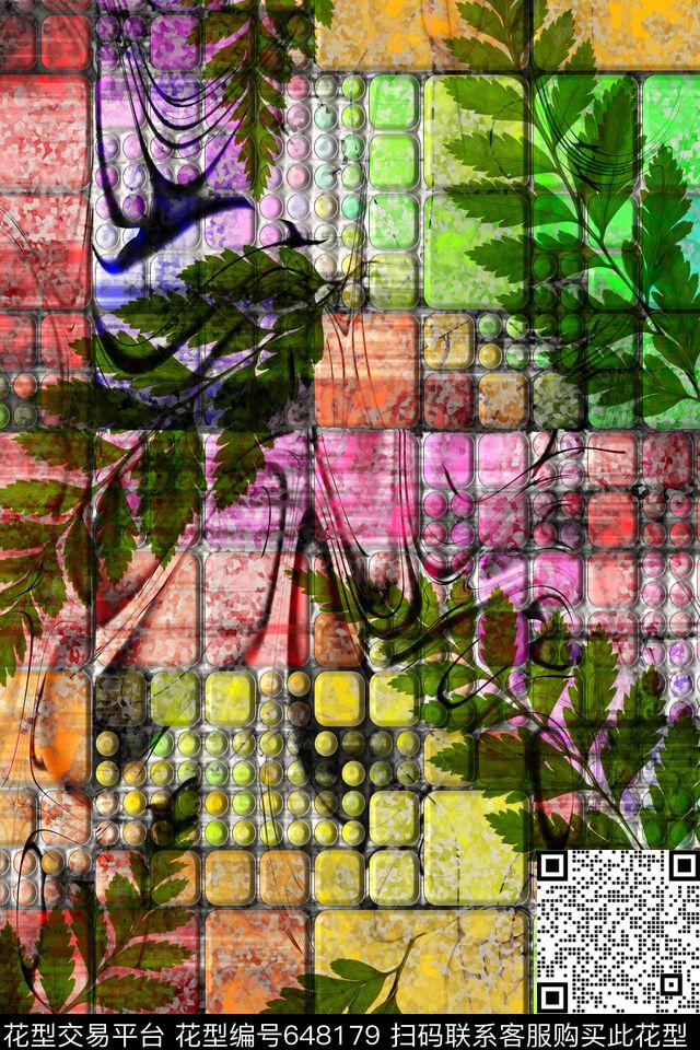 几何叶子数码印花华亿平台下载（图片编号: 648179） - 瓦栏（Walan）