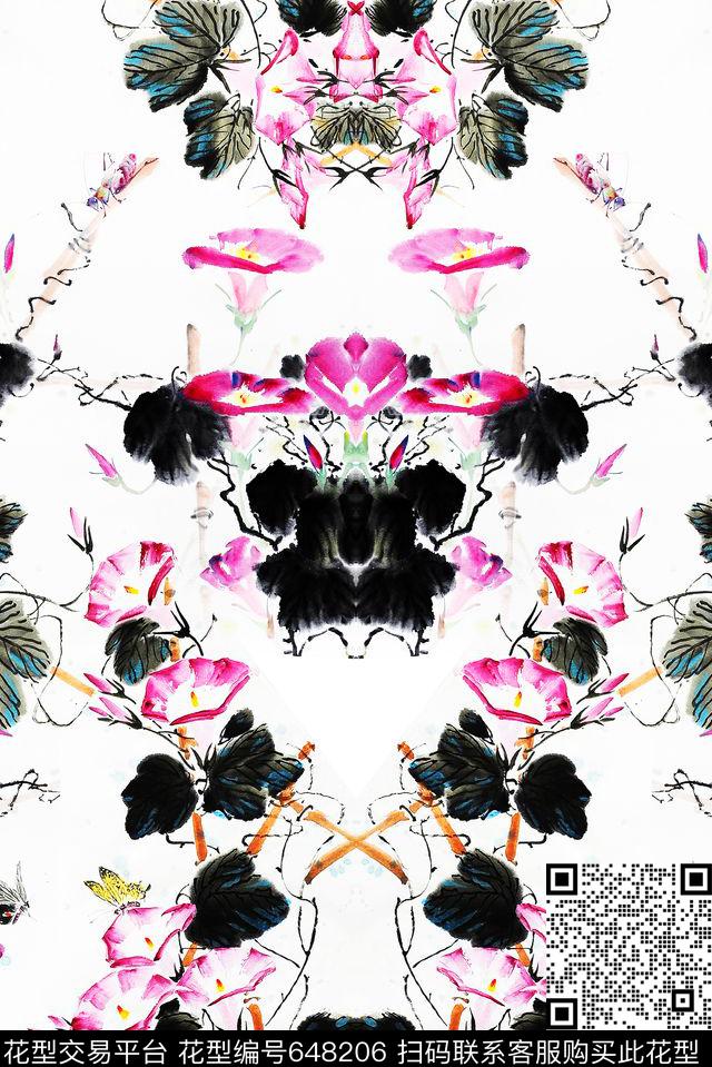 花卉水墨中国风数码印花华亿平台下载（图片编号: 648206） - 瓦栏（Walan）