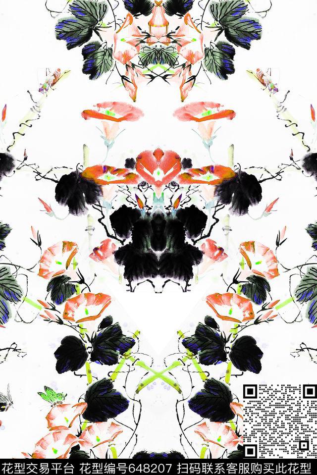 花卉水墨中国风数码印花华亿平台下载（图片编号: 648207） - 瓦栏（Walan）