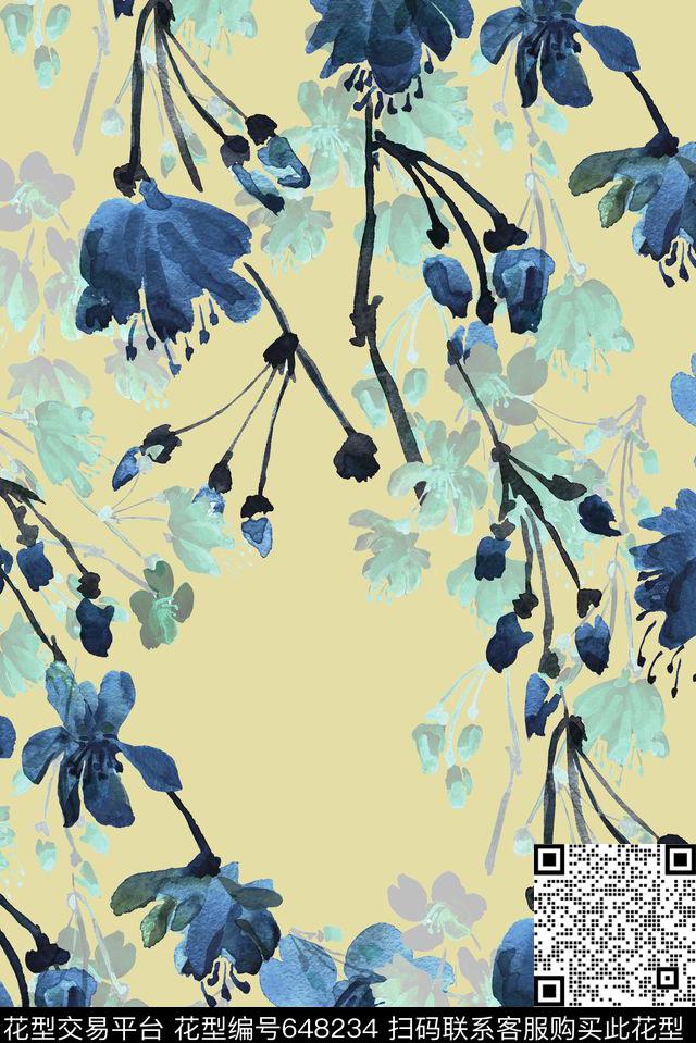 水墨水彩抽象数码印花华亿平台下载（图片编号: 648234） - 瓦栏（Walan）