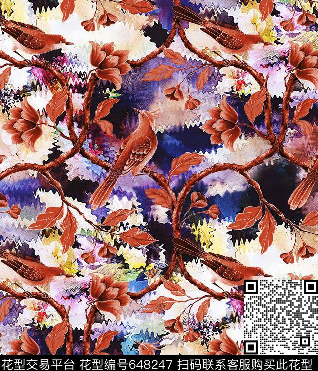 水彩肌理花卉数码印花华亿平台下载（图片编号: 648247） - 瓦栏（Walan）