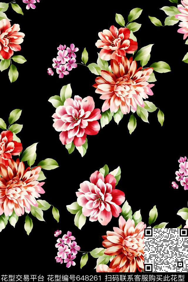 经典手绘花卉数码印花华亿平台下载（图片编号: 648261） - 瓦栏（Walan）