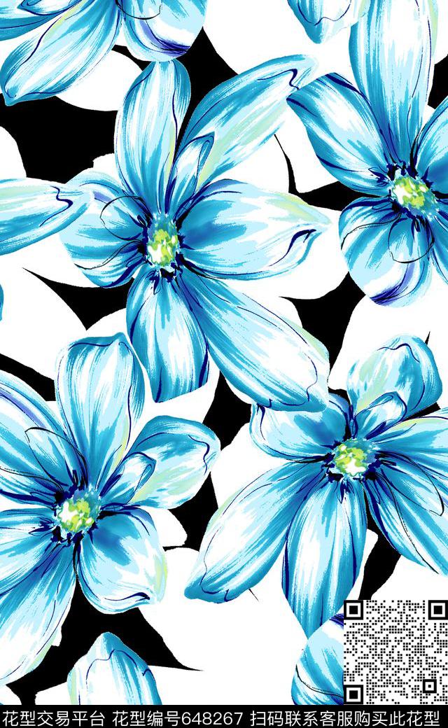 高清大花水彩手绘大花大花传统印花华亿平台下载（图片编号: 648267） - 瓦栏（Walan）
