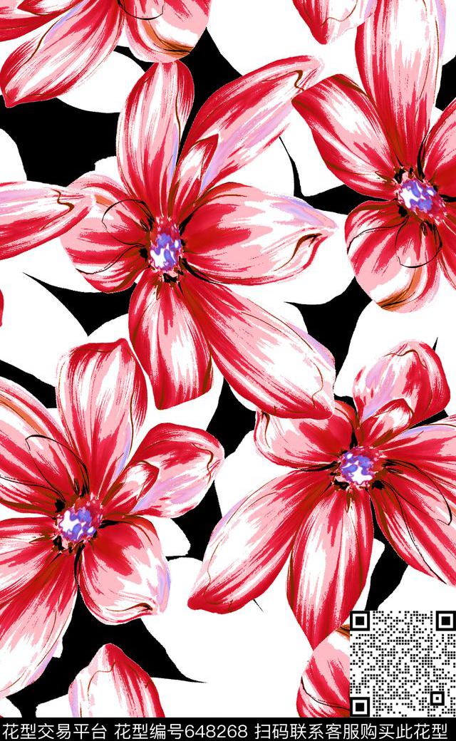 高清大花水彩手绘大花大花传统印花华亿平台下载（图片编号: 648268） - 瓦栏（Walan）