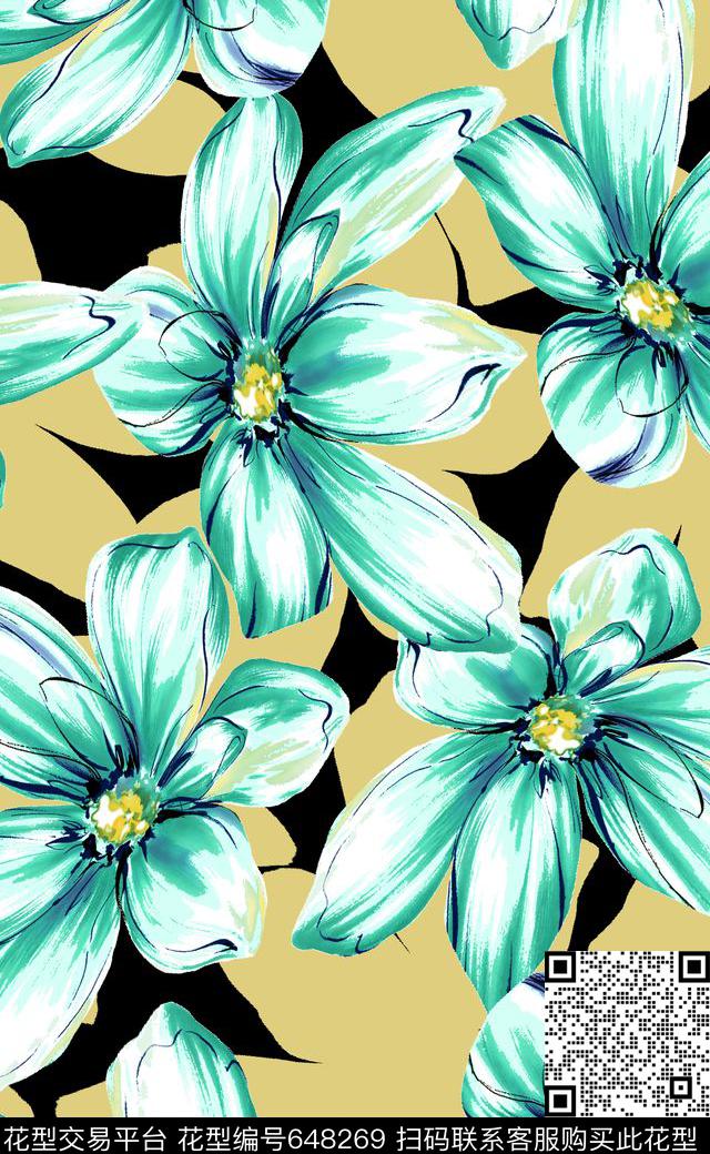 高清大花水彩手绘大花大花传统印花华亿平台下载（图片编号: 648269） - 瓦栏（Walan）