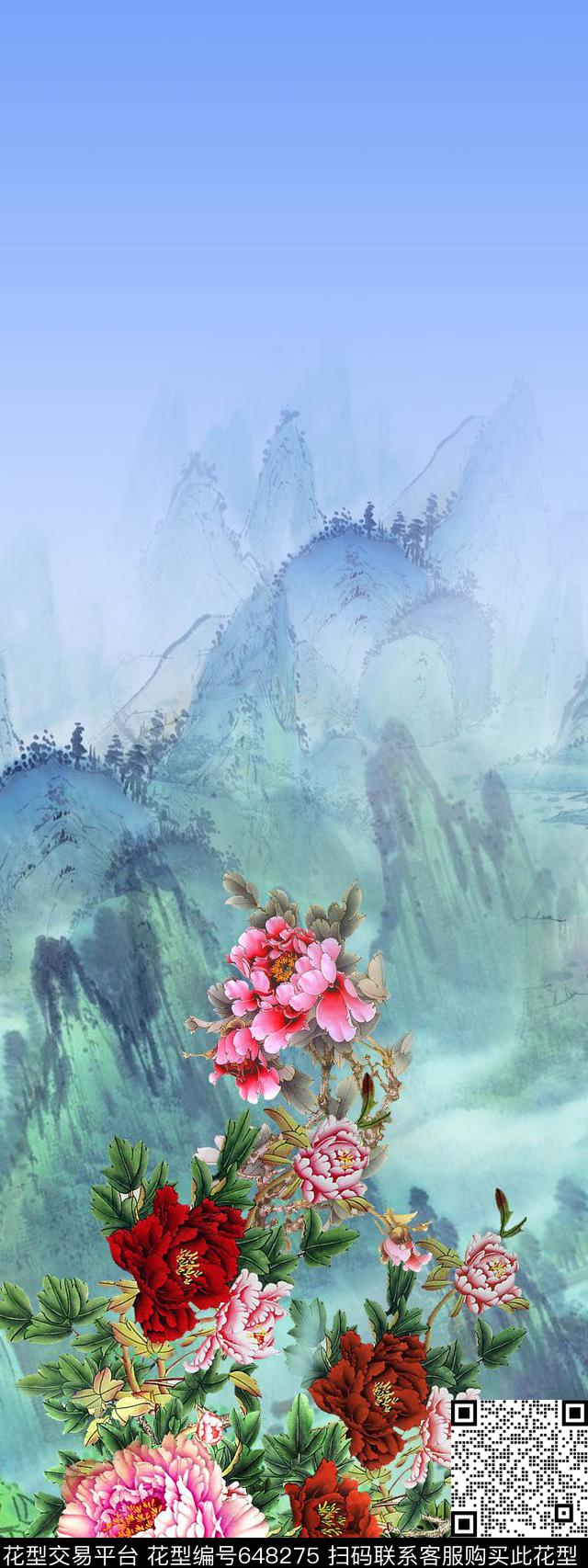 定位牡丹花数码印花华亿平台下载（图片编号: 648275） - 瓦栏（Walan）