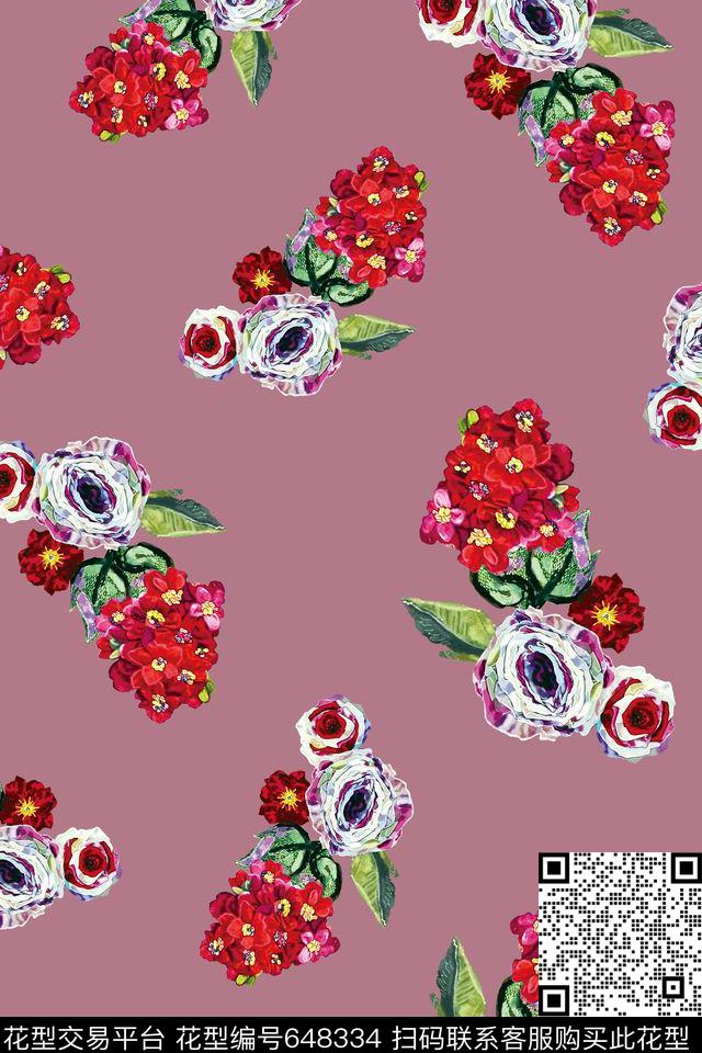 流行时尚花朵花卉数码印花华亿平台下载（图片编号: 648334） - 瓦栏（Walan）