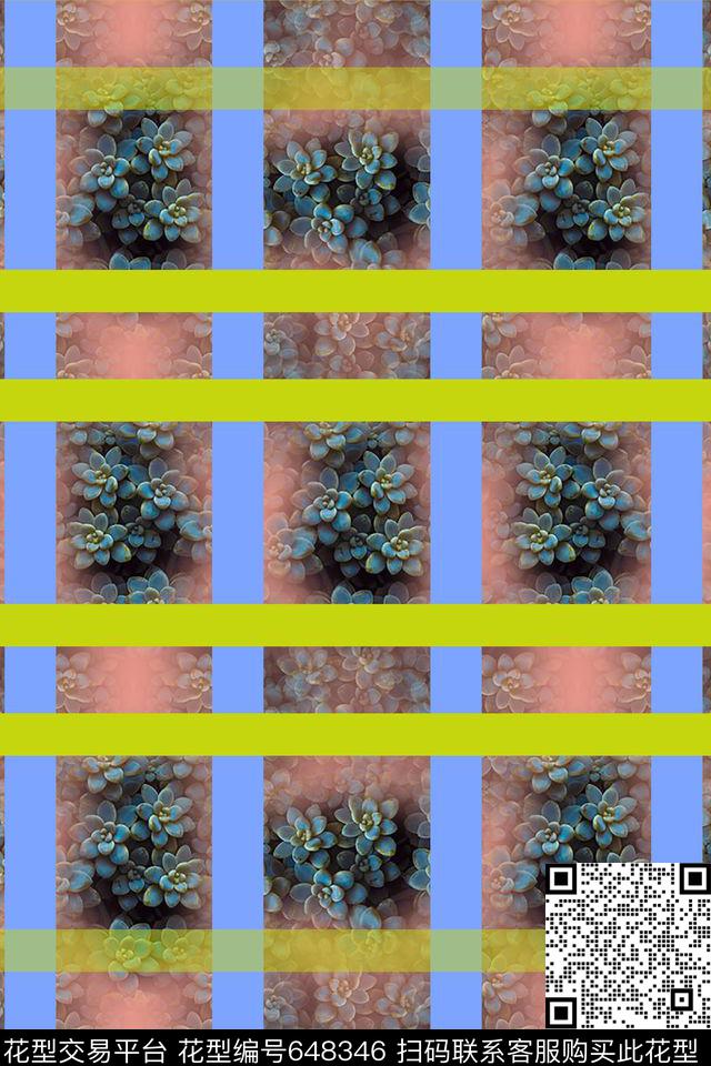 热带植物热带海滨度假格子数码印花华亿平台下载（图片编号: 648346） - 瓦栏（Walan）