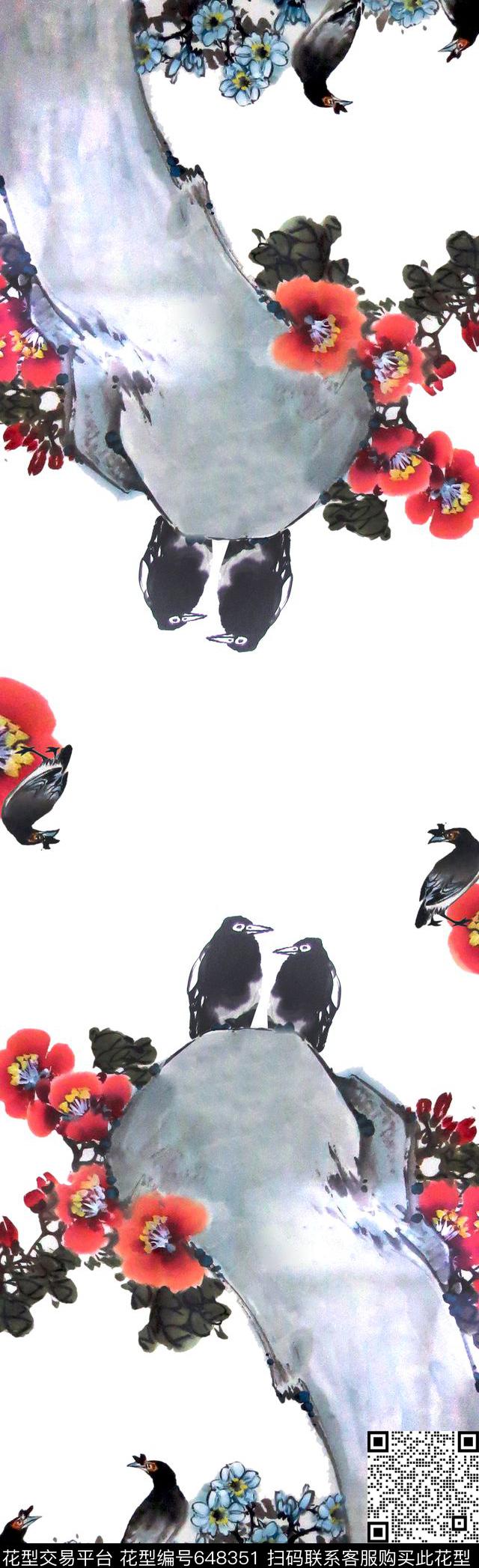 中国风长丝巾中国画长围巾数码印花华亿平台下载（图片编号: 648351） - 瓦栏（Walan）