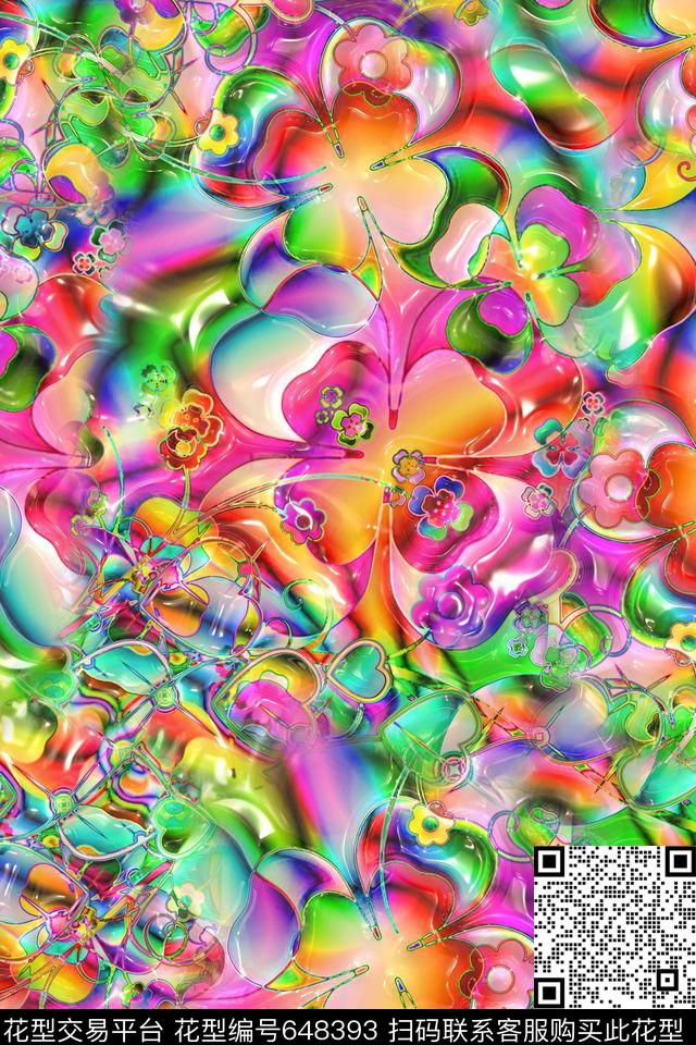 花卉抽象数码印花华亿平台下载（图片编号: 648393） - 瓦栏（Walan）