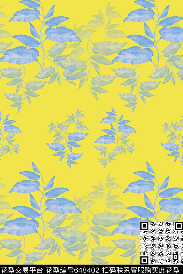 组合风格花卉叶子数码印花华亿平台下载（图片编号: 648402） - 瓦栏（Walan）