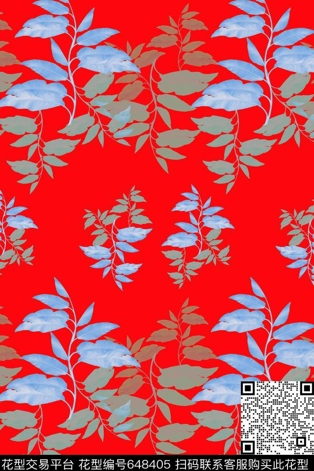 组合风格花卉叶子数码印花华亿平台下载（图片编号: 648405） - 瓦栏（Walan）