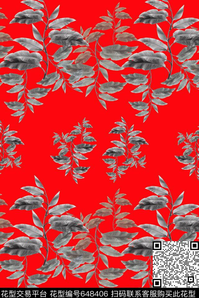 组合风格花卉叶子数码印花华亿平台下载（图片编号: 648406） - 瓦栏（Walan）